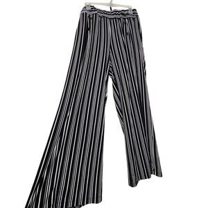 Robert Louis Pants Size Large Wide Leg Striped Black/White Stretch With Pockets